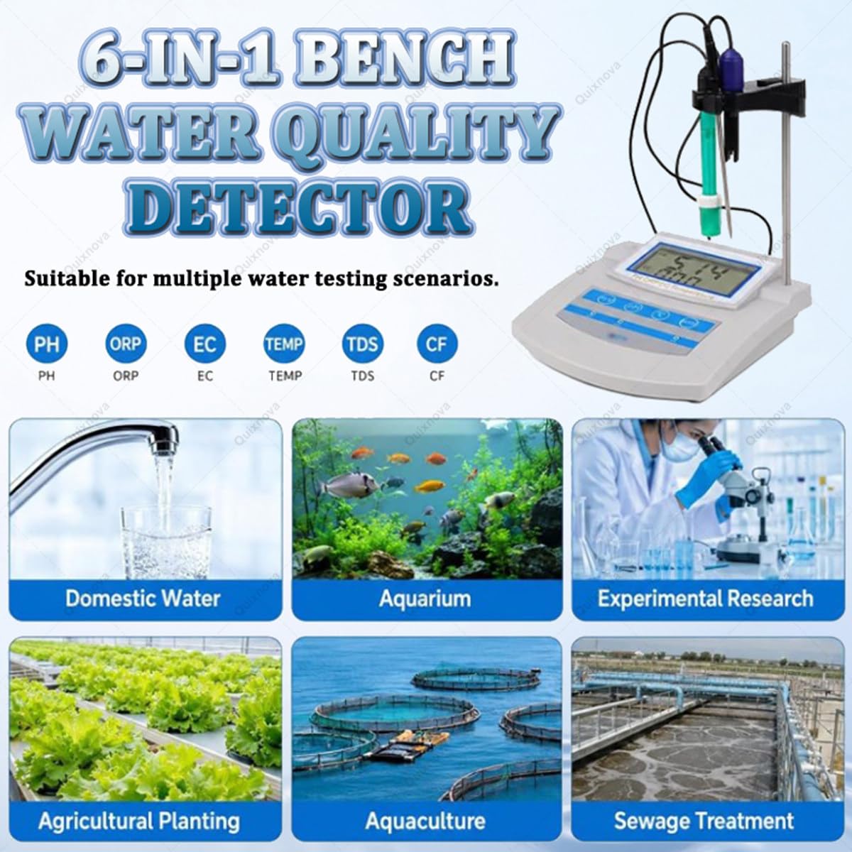 Misuratore da banco 6-in-1 per la qualità dell'Acqua