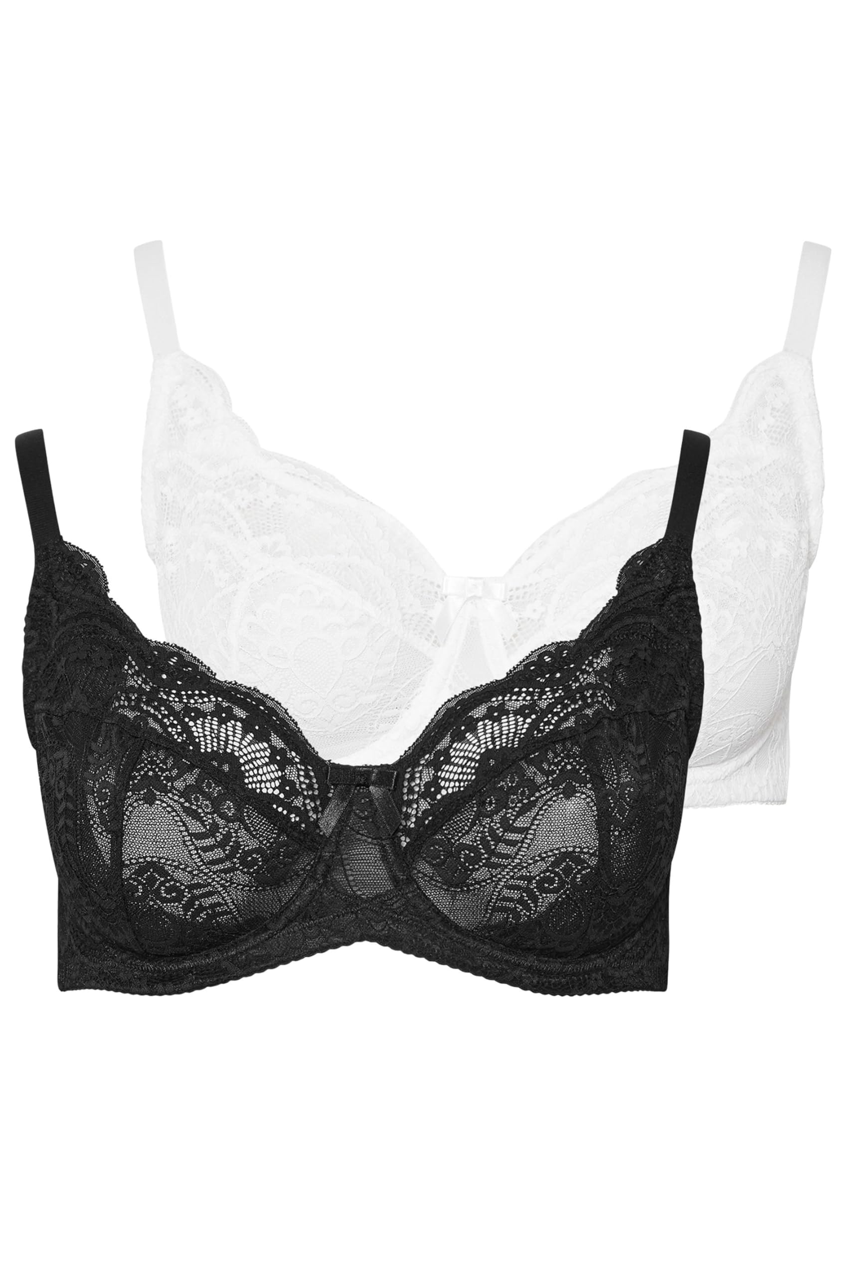 Yours Women's Black 2 Pack Swirl Lace Bras In | Size: 46Dd