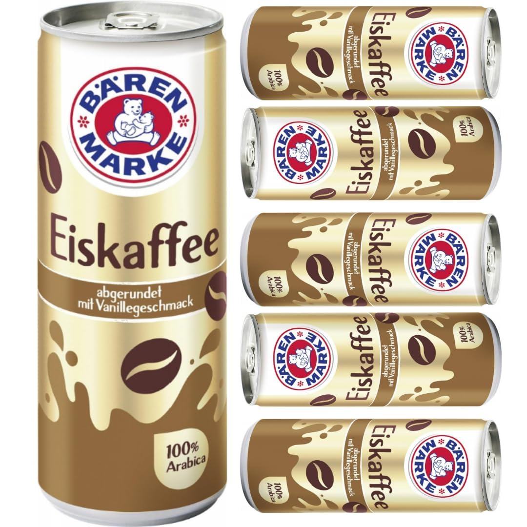 Bärenmarke Eiskaffee aus vollmundiger Milch und aromatischem Arabica-Kaffee 250 Mililiter x 6 Dose mit Pufai