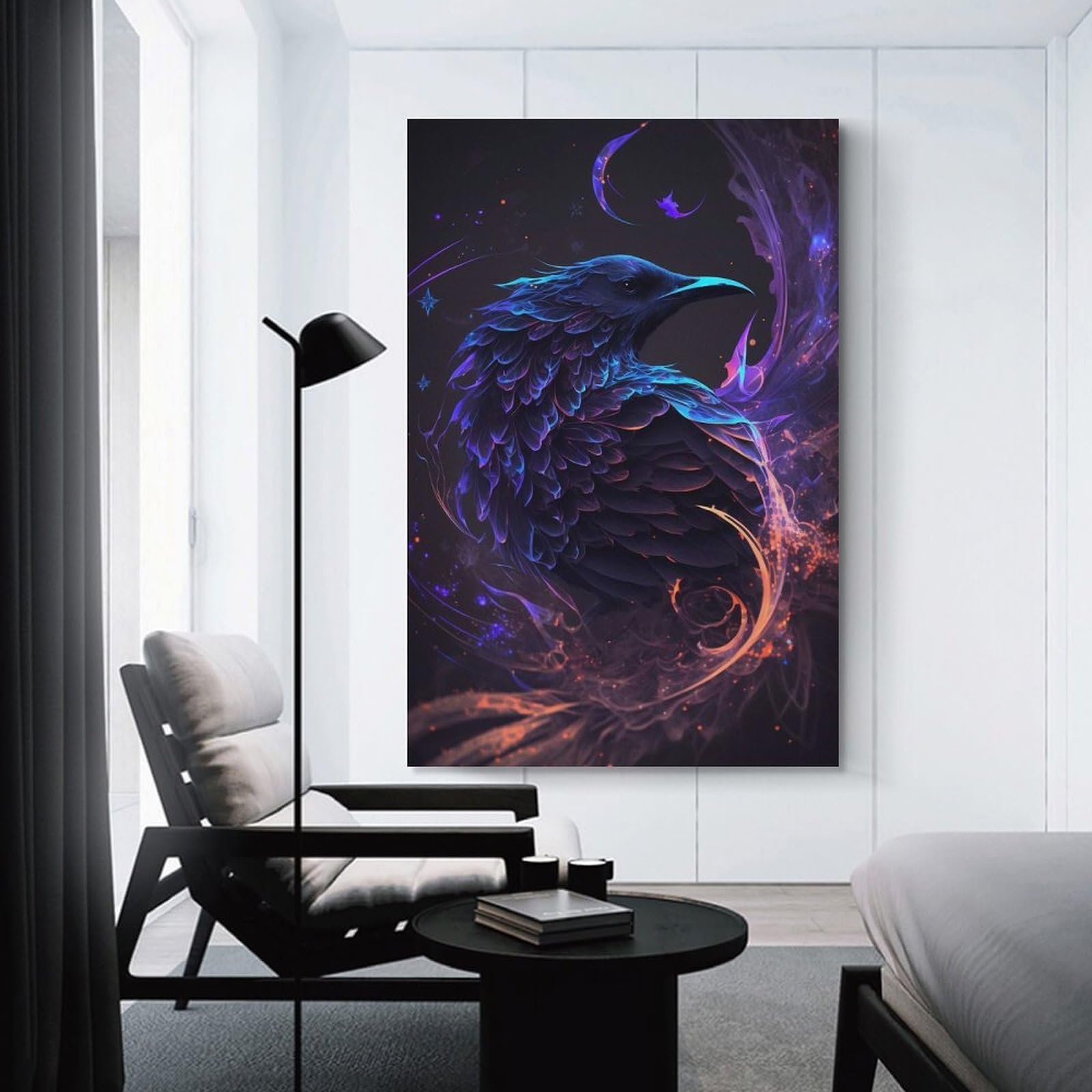 Junmoney Canvas Wall Picture Galaxy Raven Crow Bird, 20x30inch(50x75cm), for Office, Study Or Home Workspace, Canvas Wall Decor for Creative Rooms