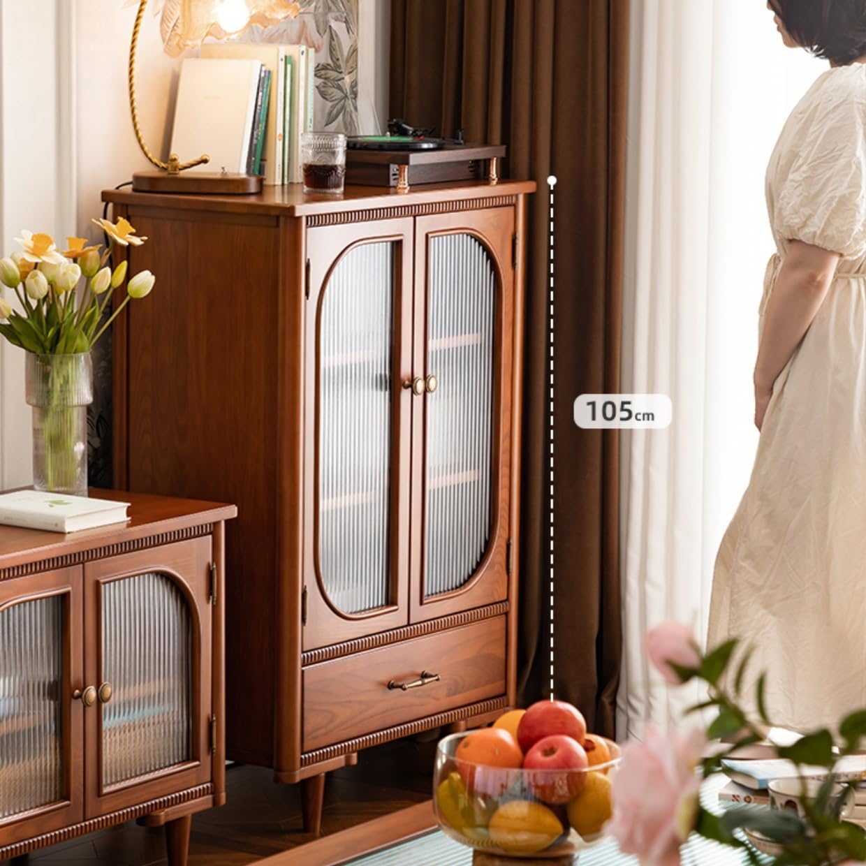 Nowoczesna szafka bufetowa z litego drewna 70 x 40 x 105 cm – retro kredens telewizyjny do przedpokoju, regał do przechowywania, ekspozycja, przechowywanie mebli kuchennych, stylowa dekoracja domu