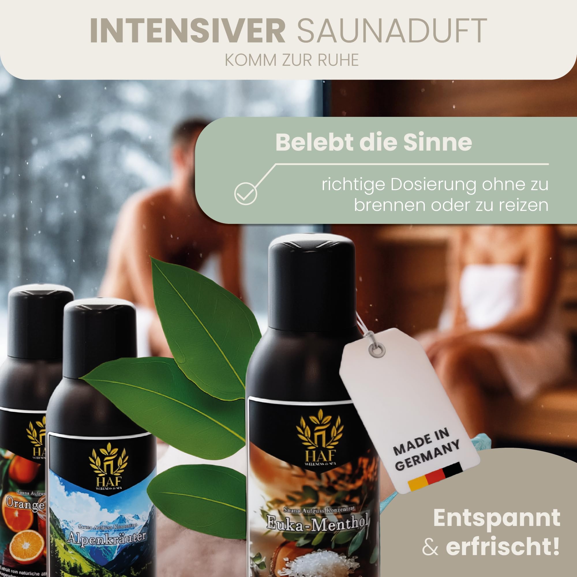 HAF Set di infusioni per sauna "Waldfrische" – 6 x 250 ml per sauna betulla, eucalipto, ago di abete rosso, pino, menta, pino, profumo per sauna con oli essenziali naturali e senza additivi
