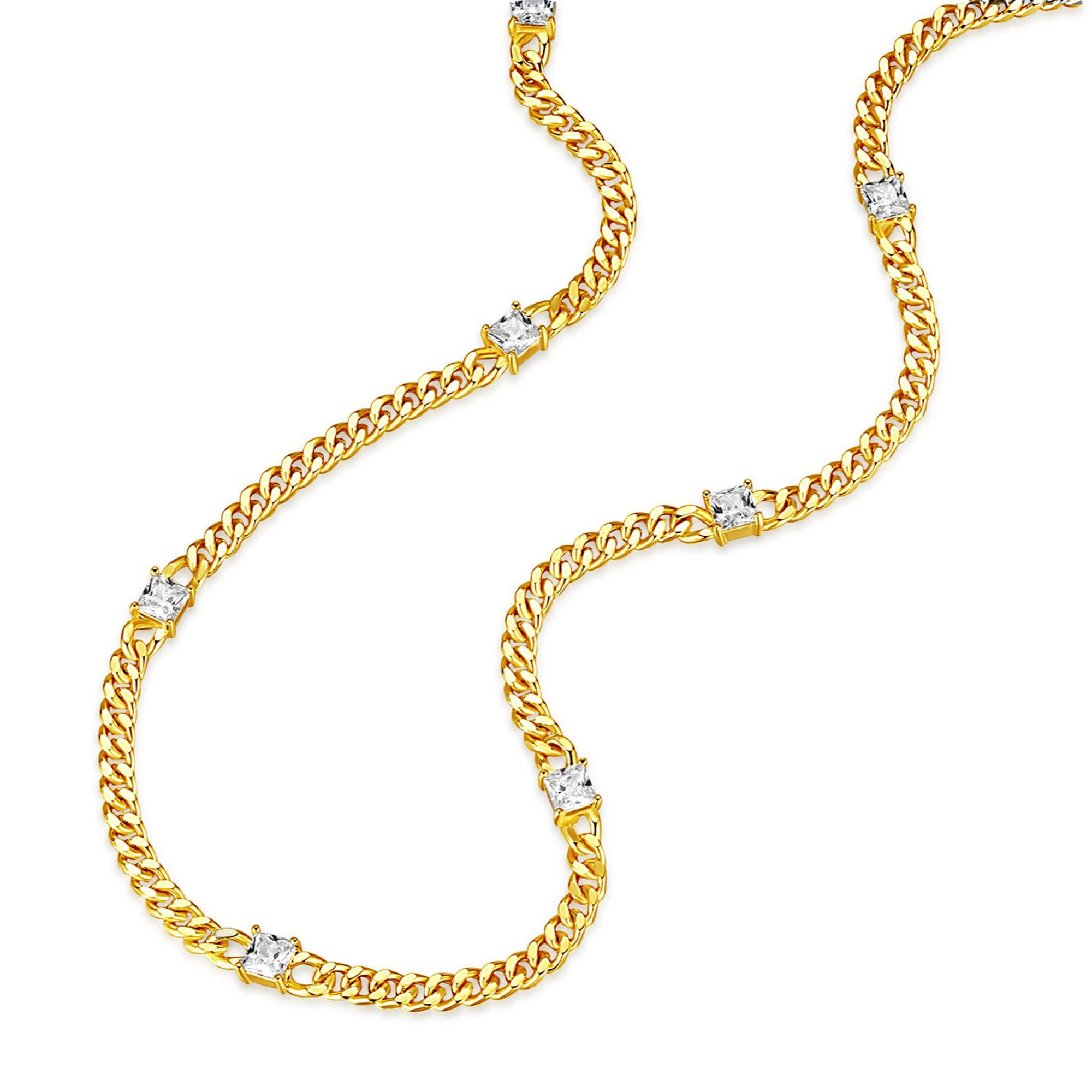 14K Gold Plated Cuban Link with Baguette CZ