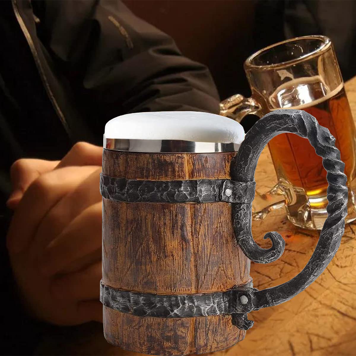 Jarra De Cerveza Estilo Barril De Madera Holdes - 600 Ml, Acero Inoxidable De Doble Pared, Diseño Retro Para Cerveza, Café O Cócteles