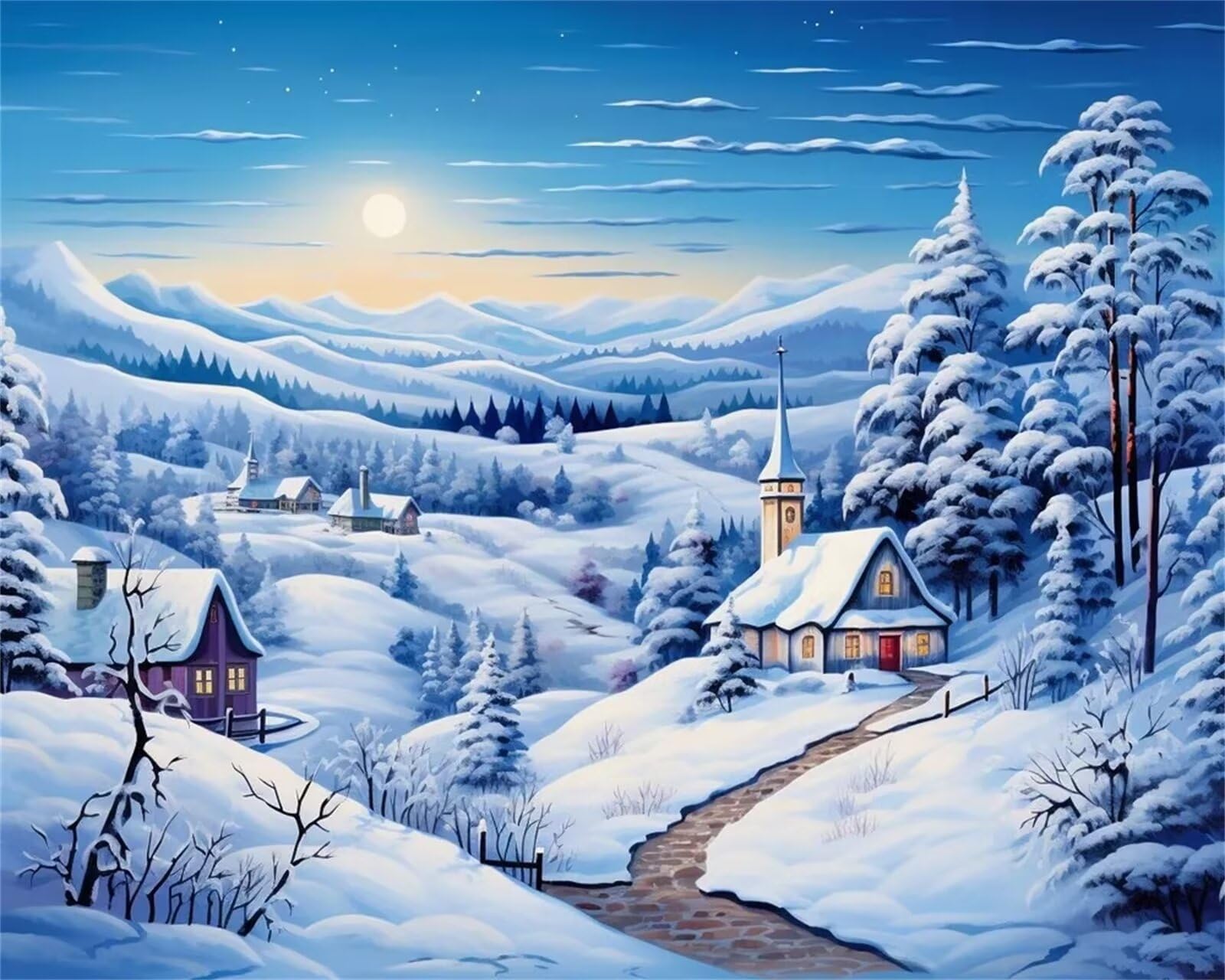 Dipingere con i Numeri Adulti,Mattina d'inverno Pittura di Numeri a Olio Fai da Te kit di pittura acrilica per adulti Bambini,Con Pennelli e Colori Acrilici per casa Decora Regalo con Telaio,60x75cm