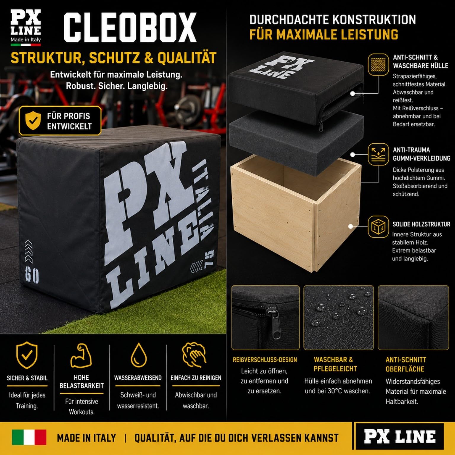 PLYOBOX Line – 3 in 1 Plyo Box aus Holz | Handgefertigt & Bereits Montiert | Plyometrische Box für Home Gym & Fitnessstudio | Jump Box für Crossfit, Sprung- & Functional Training | Made in Italy