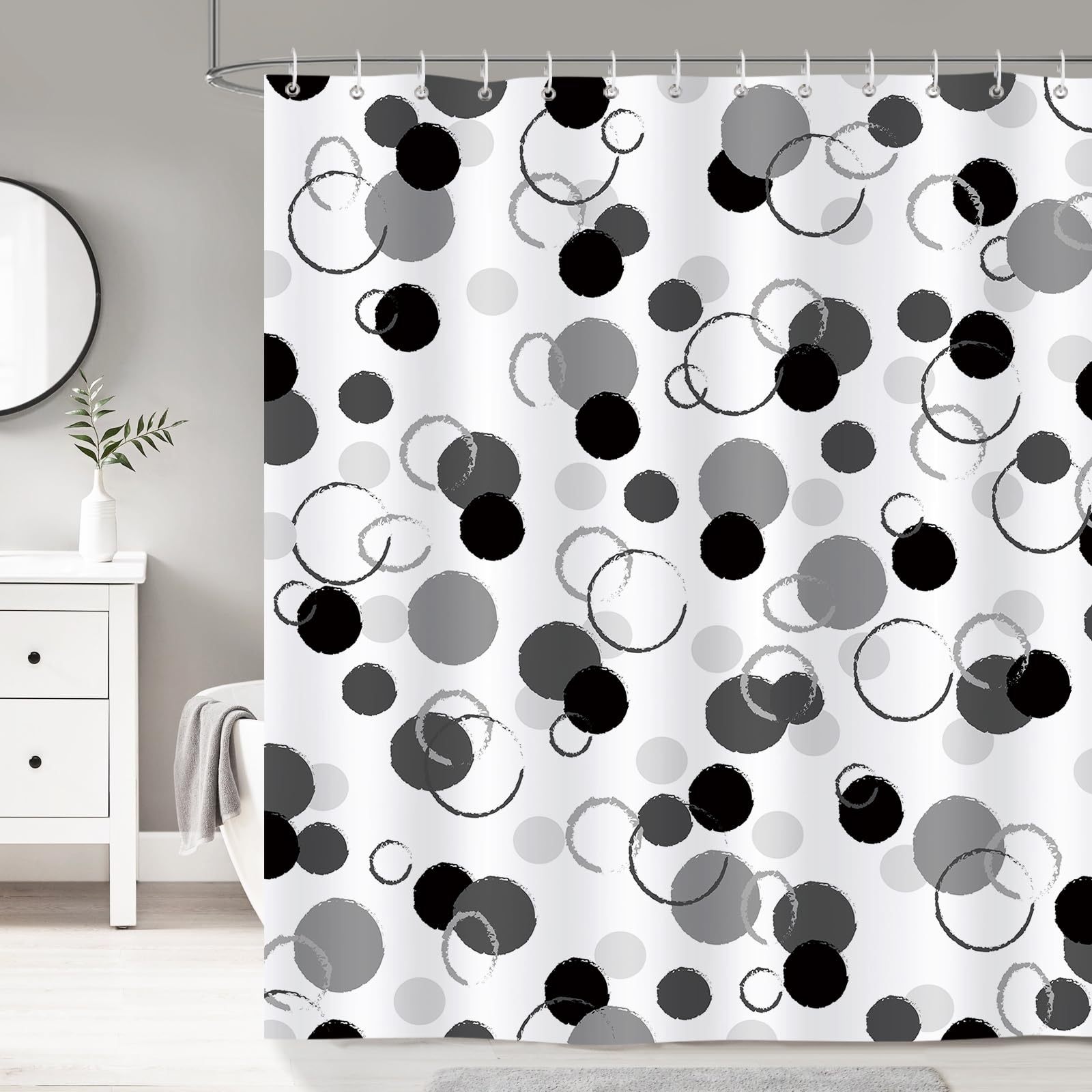 Dazzlewall Abstract Black Grey Shower Curtain Geometric Patterned Bathroom Shower Curtain Set Bath Decor Modern Art Print Fabric with Hooks 72×72 in