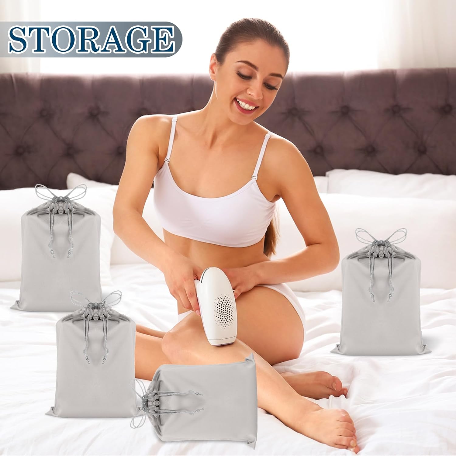 Weewooday 12 Pcs Grey Satin Adult Toy Bags Storage Pouch with Drawstring