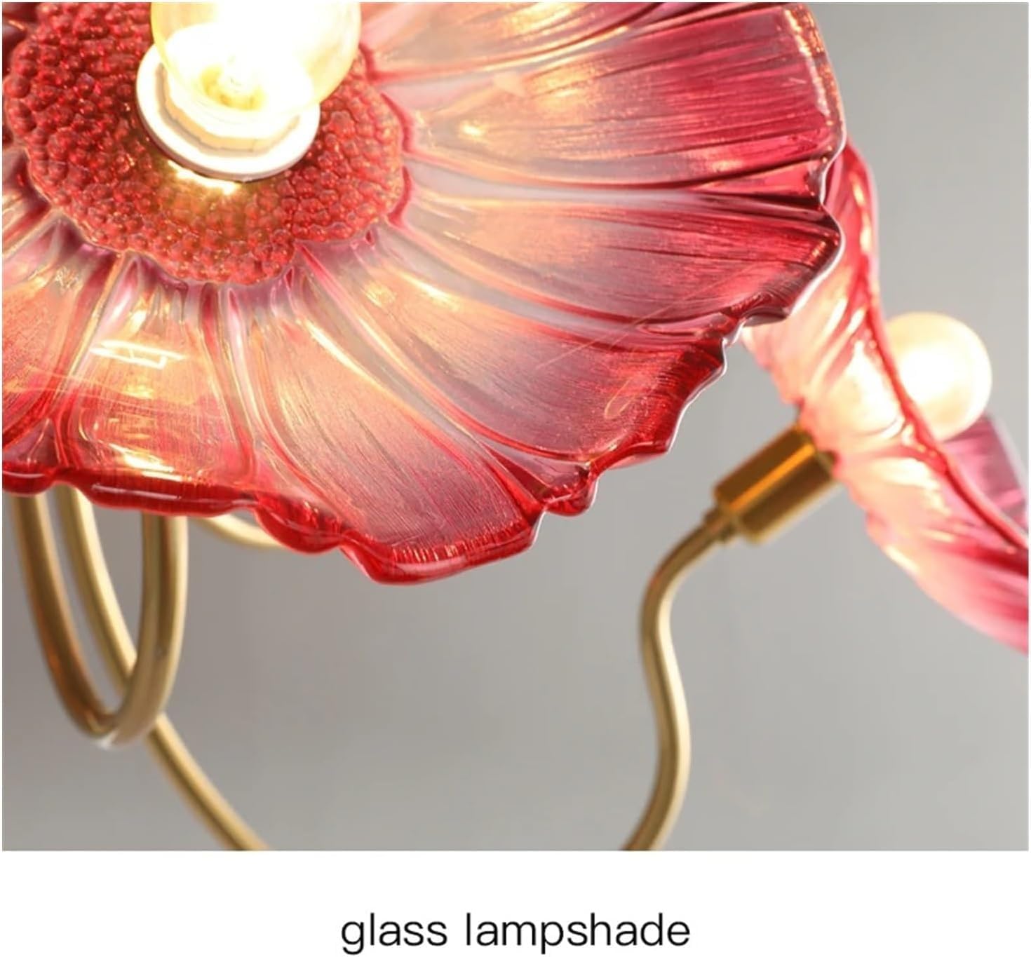 Modern Nordic Chandeliers with 6-Lights,Lotus Leaf Glass Pendant Lights Fixtures Hanging Lamp,French Classic Floral Pendant Lighting for Living Room Dining Room Bedroom (Red)