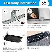 Vista 9 de Bandeja de teclado de acero sólido para debajo del escritorio, con plataforma giratoria para ratón de 360, estante para teclado deslizante, soporte