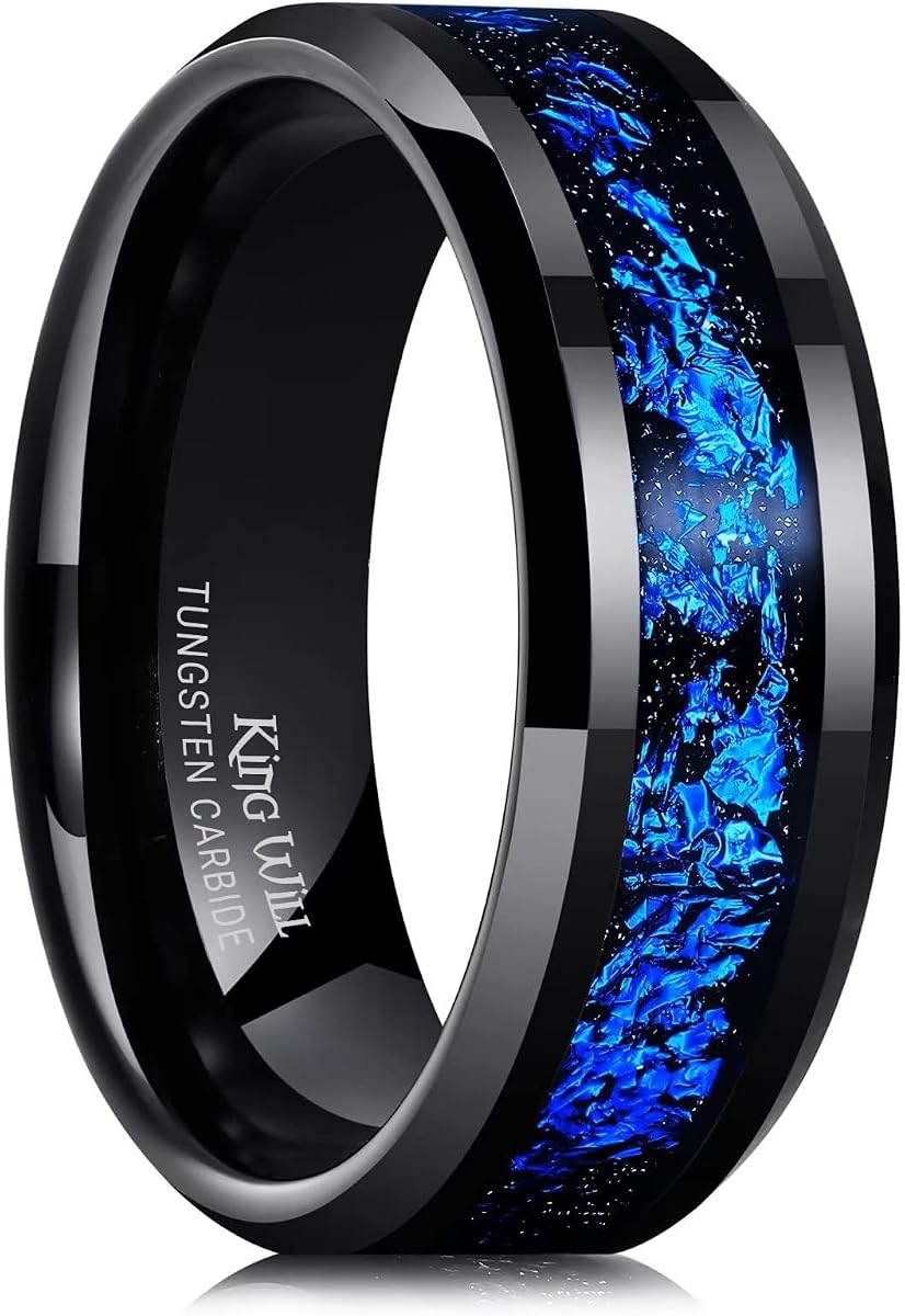 Mens Wedding Band with Foils Inlay, Black/Silver/Gold