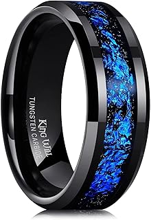 Mens Wedding Band with Foils Inlay, Black/Silver/Gold Beveled Edge Glowstone Ring, 6mm/8mm Tungsten Carbide Rings Comfort Fit