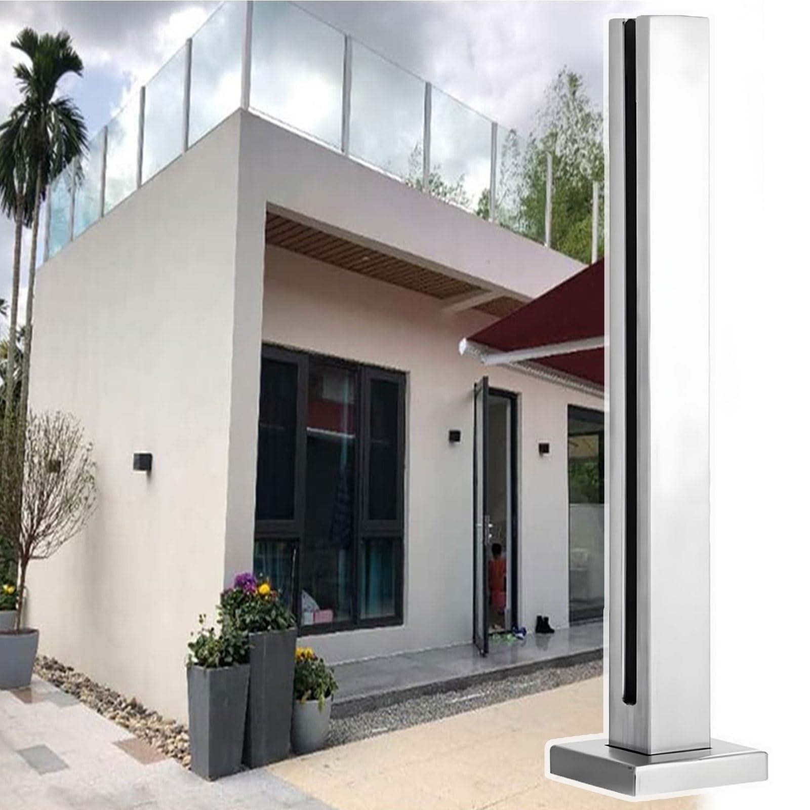 GHHVFEC Stainless Steel Glass Railing Post - 49.2In Stanchion For Indoor/Outdoor Decks Stairs Balconies Pool Balustrades - & Stylish Glass Support,105cm/41.3in