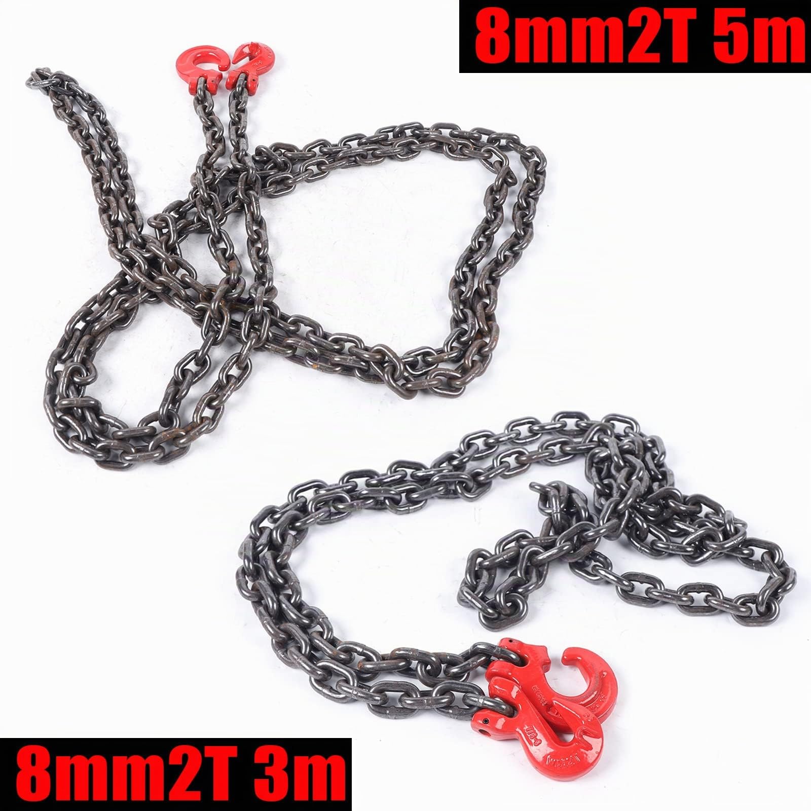 Chaîne forestière de débardage 3 m / 8 mm, 1 brin – 20Mn2 Chaîne de levage en acier allié avec crochets, chaîne de charge lourde, pour le levage de machines, bâtiments, techniques de