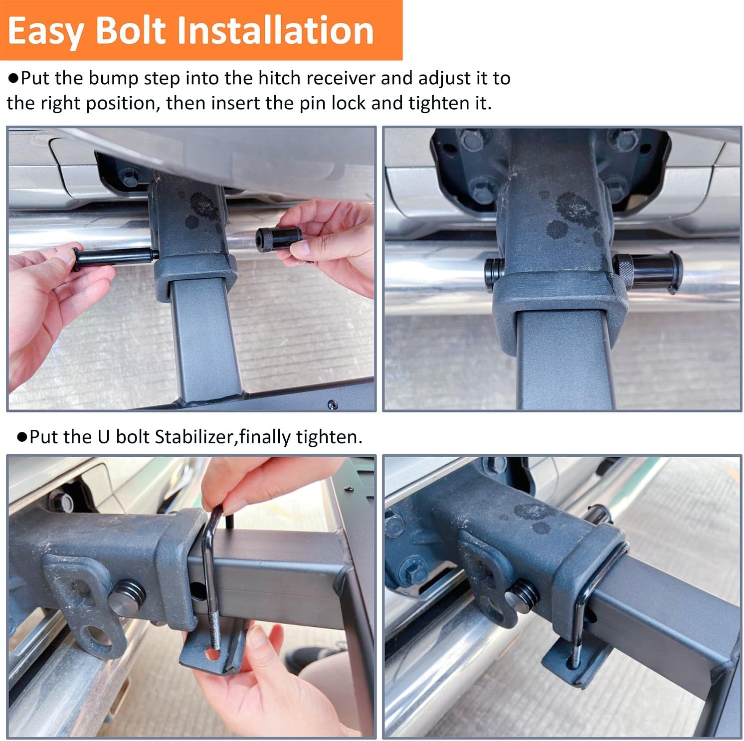 Hitch Step Compatible with SUV&Pickup Truck&Van with 2 Inch Hitch Receiver,Towing Rear Bumper Protector Guard,Step Bar,Textured Black Powder, Pin Lock,Stabilizer,Tow Hook - Image 5