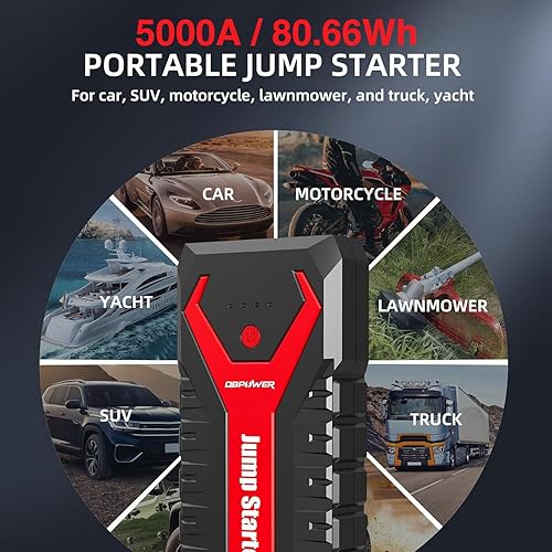 Miniatura 3 de DBPOWER Arrancador portátil para coche de 5000A/80.66Wh, para motores de hasta 8.0 L gasolina y 6.5 L diesel, arrancador de batería de iones de