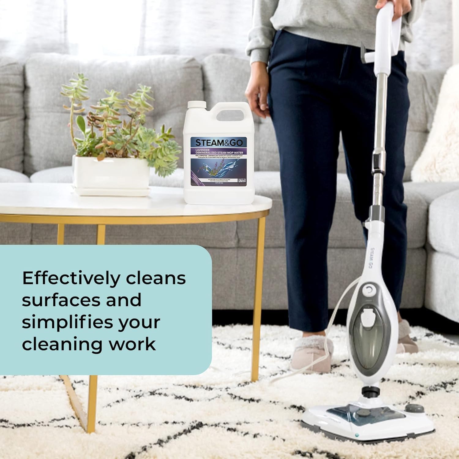 Steam & Go - The Housekeeper Steam Cleaner For Floors & Demineralized Water Bundle, 10-in-1 Hard Floor Cleaner Machine, 32 oz, Lavender Scent