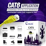 NewYork Cables | CAT6 Plenum Cable 1000FT | UTP, 550MHz, 23AWG, 4Pair 10GB Most Certified (CMP) Rated | Fire-Resistant | Bulk Cat 6 Ethernet Cable for Networking & Gaming (Yellow)
