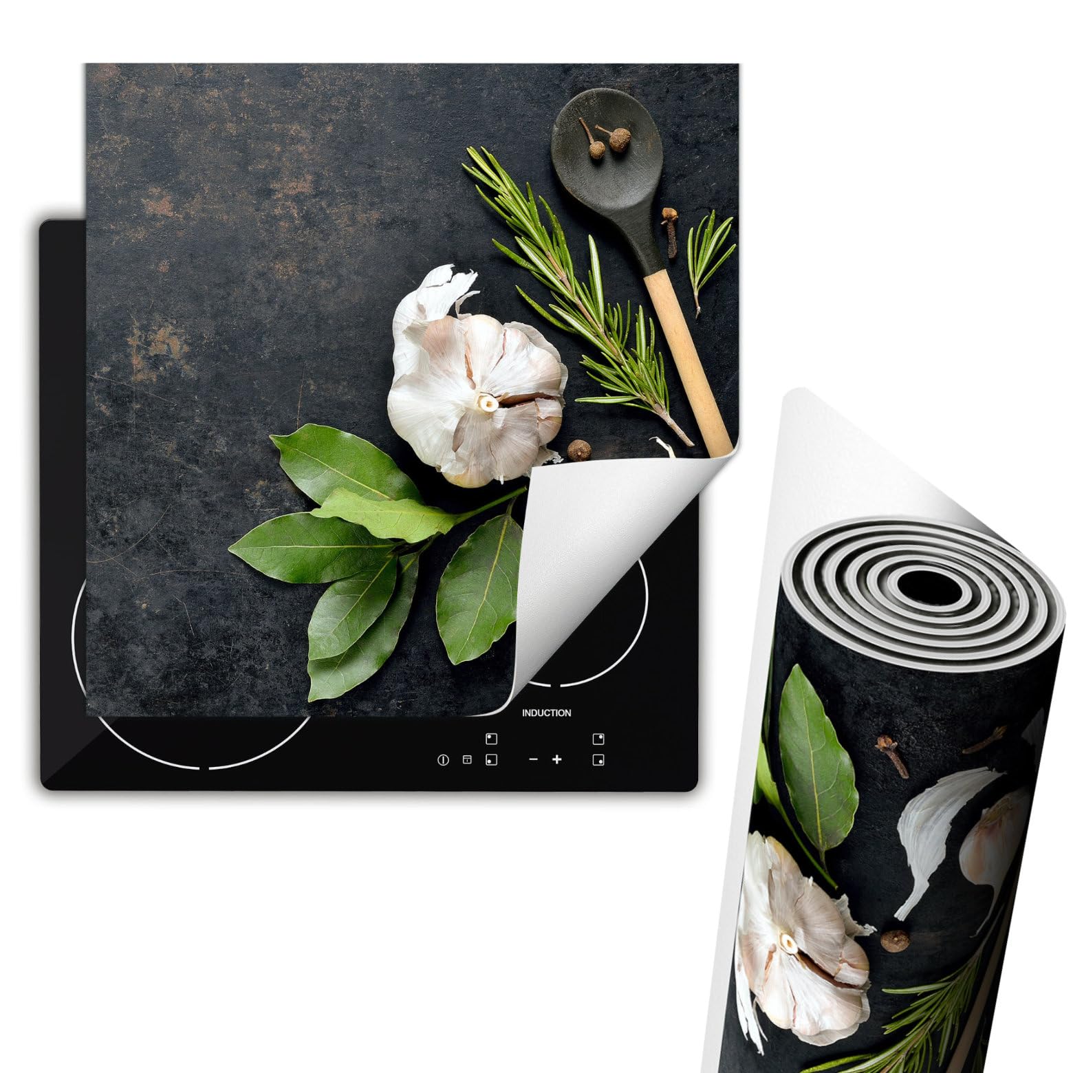 TMK ArtDeko Cubre Vitrocerámica de Induccion 60 x 52 cm - Tapa Protectora - Placa protectora vitroceramica induccion Vinilo, Especias de pizarra