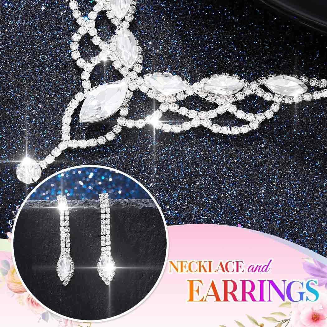 Aukmla Bridal Wedding Jewelry Set Rhinestones Necklaces Earrings Crystal Prom Jewelry for Women and Brides - Image 5
