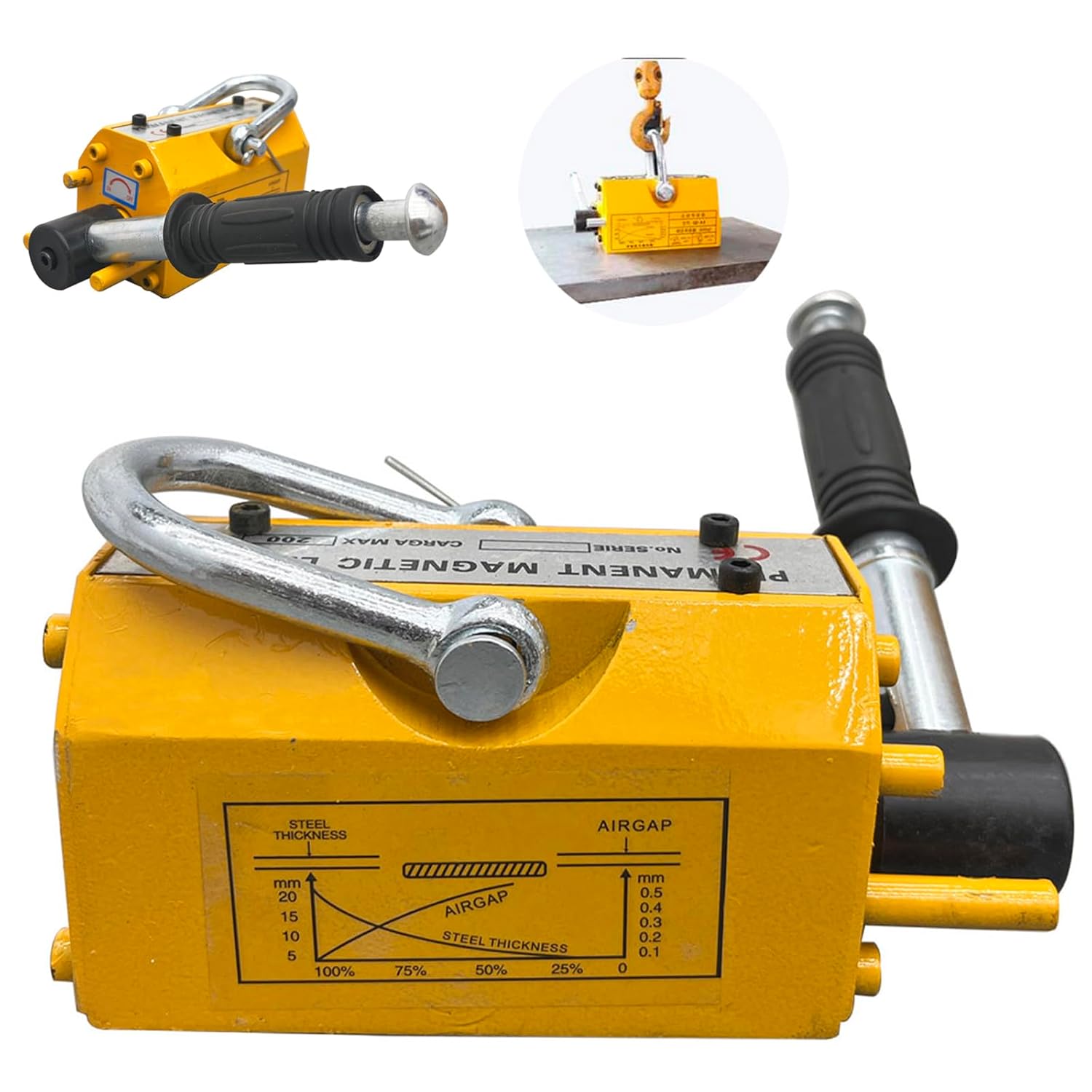INTSUPERMAI Steel Magnetic Lifter Lifting Magnet Crane Magnet with Release Heavy Duty Permanent Lift Magnets for Hoist Shop Crane Block Board (440LB / 200KG)