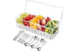 Condiment Tray with Stainless Steel 5 Spoons, 5 Forks and 1 Clip