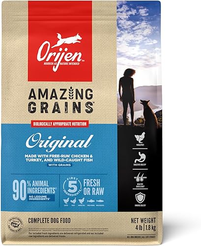 ORIJEN® Amazing Grains Original - Comida seca para perros, con alto contenido de proteínas, 4 libras