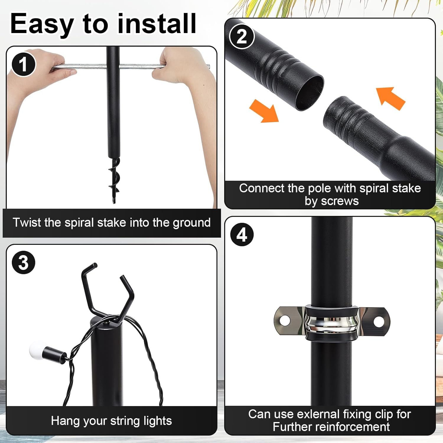 6 Pack String Light Poles for Outdoor, 10 ft Outside String Light Pole Hanging Party Wedding Decorations for Lawn, Backyard, Garden