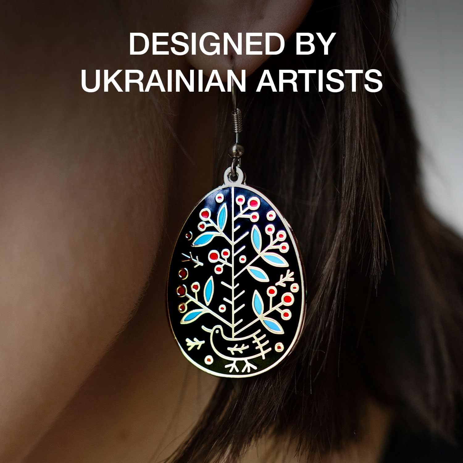 Ukrainian Easter Egg (Pysanky) Collection Earrings for Women - Pine Tree Drop Dangle Design