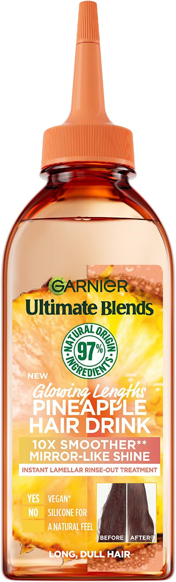Instant Lamellar Water, Rinse-Out, Liquid Conditioner, For Long Dull Hair, Ultimate Blends Glowing Lengths Pineapple, Hair Drink, 200ml