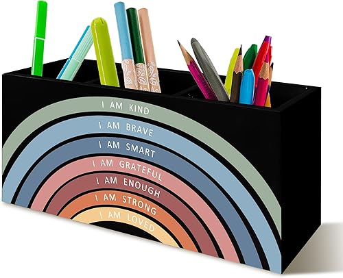 Vista 16 de Portaplumas y portálápices Play All Day para consejero escolar, oficina, aula, escritorio, You Are Brave, organizador motivacional de portaplumas