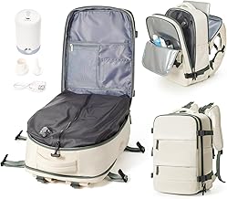 Vacuum Backpack Travel with Pump, Waterproof Compression Backpack, Airback Personal Item Carry on Backpacks, Vacpack Compression Bags for Seal, Business Travel Backpacks for Women Men(Beige Green)