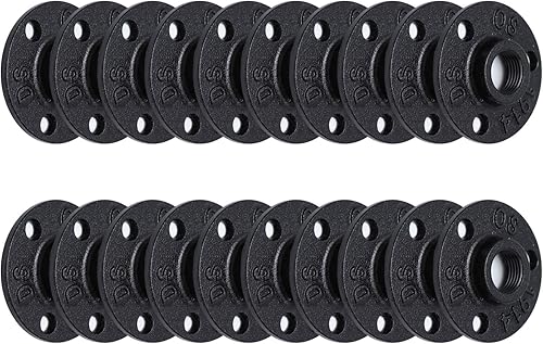 Miniatura 23 de Brida de piso pintada en negro antioxidante de 1/2 pulgada, paquete de 10 accesorios de tubería de hierro maleable para estilo vintage industrial,