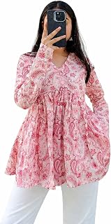 SEETA FASHION Women's Cotton Floral Printed V Neck Tunic Top Full Sleeve Price In India