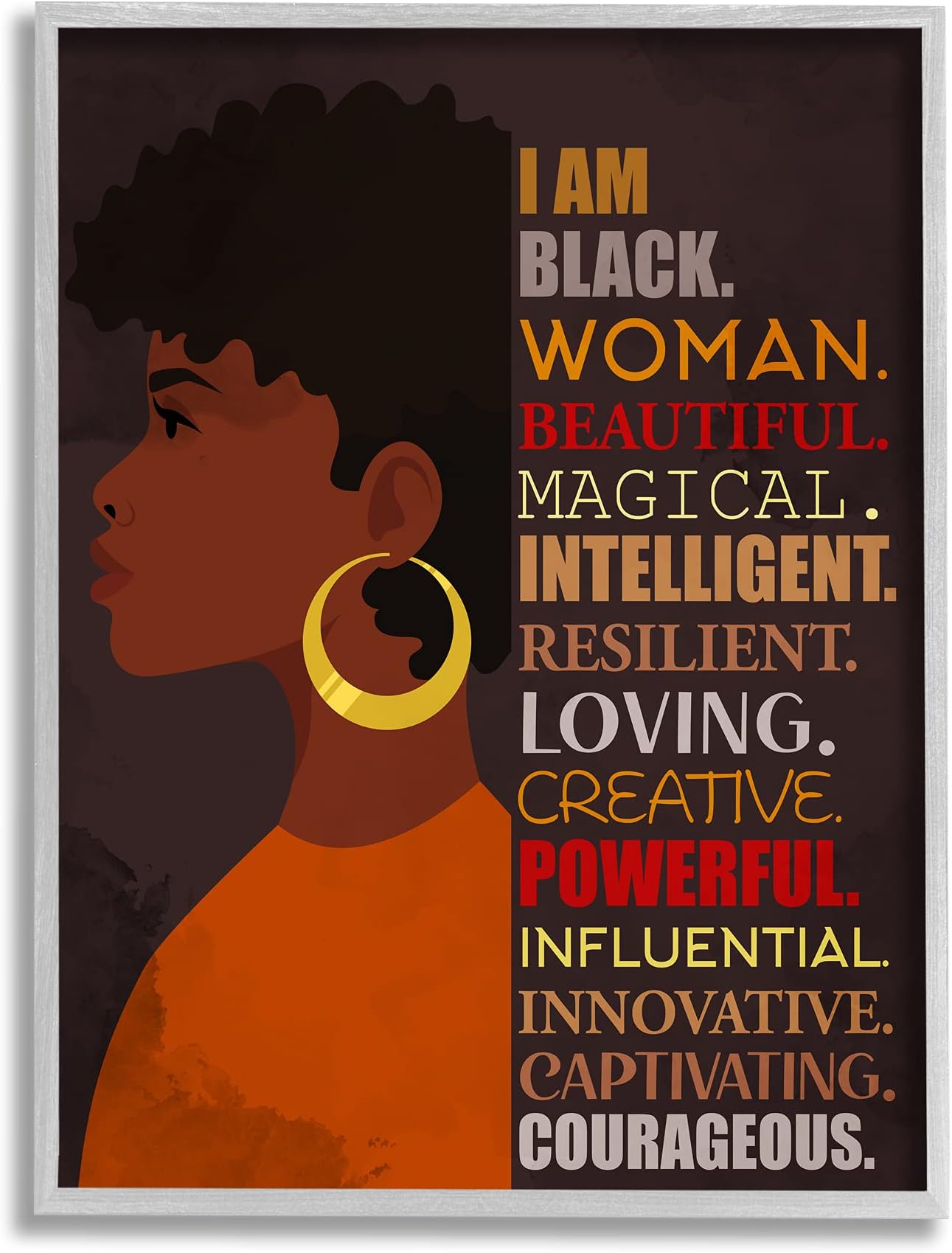 Stupell IndustriesStupell Industries African American Woman I Am Inspirational Phrases, Designed by Kim Allen Gray Framed Wall Art, 24 x 30, Brown