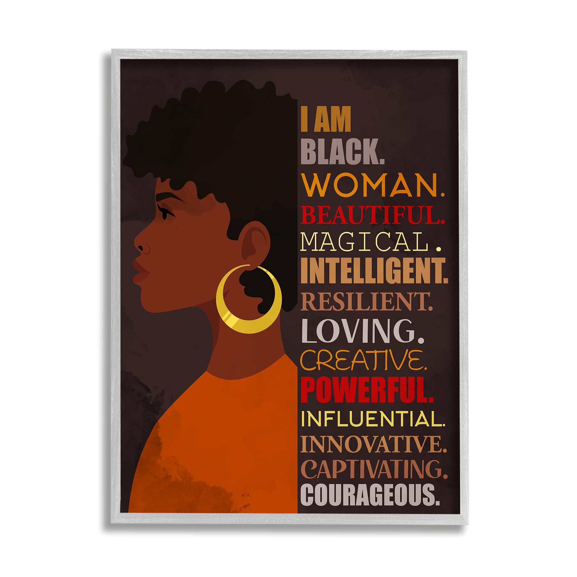 Stupell IndustriesStupell Industries African American Woman I Am Inspirational Phrases, Designed by Kim Allen Gray Framed Wall Art, 24 x 30, Brown