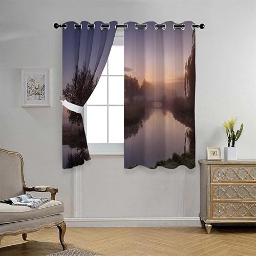 Miniatura 3 de Bathroom Curtains Landscapes Sunset Night Scenery Doorway Curtains Privacy Cortinas para Ventanas De Cuarto 63Inch Width by 63Inch Length,2 Panels