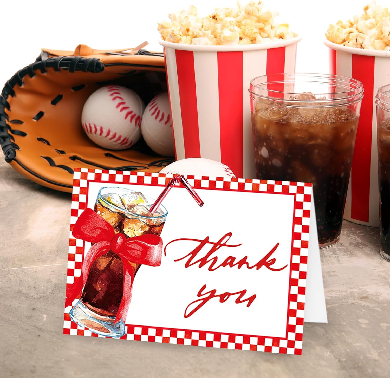 Whaline 24 Pack Thank You Cards Greeting Cards White Red Checkered Soda Theme Blank Note Card with Envelopes Stickers for Summer Birthday Bridal Baby Shower, 4 x 6 Inch - Image 4