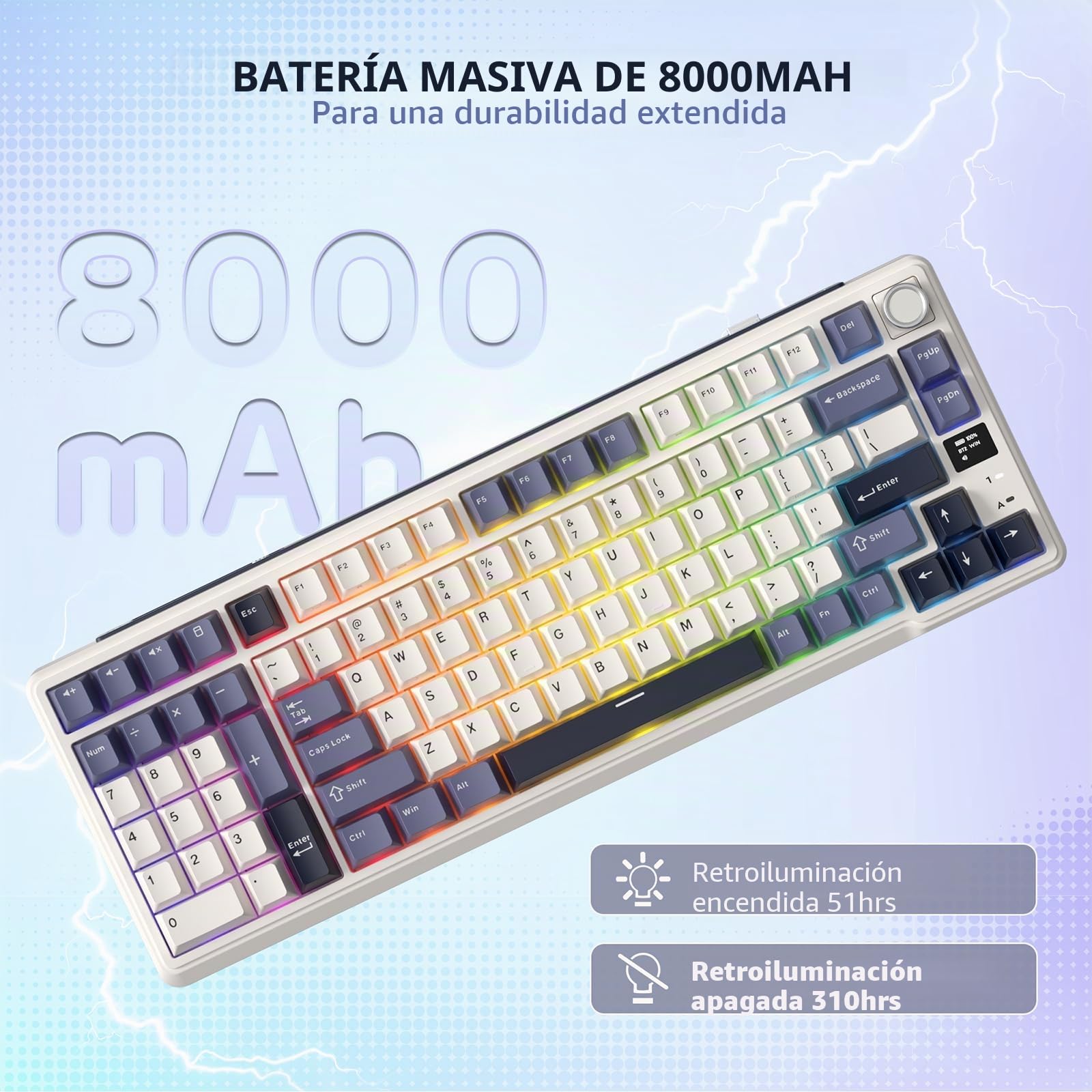 RK ROYAL KLUDGE L98 Teclado mecánico inalámbrico con teclado numérico para zurdos y perilla intercambiable en caliente, trimodo BT/2.4G/USB-C, software profesional