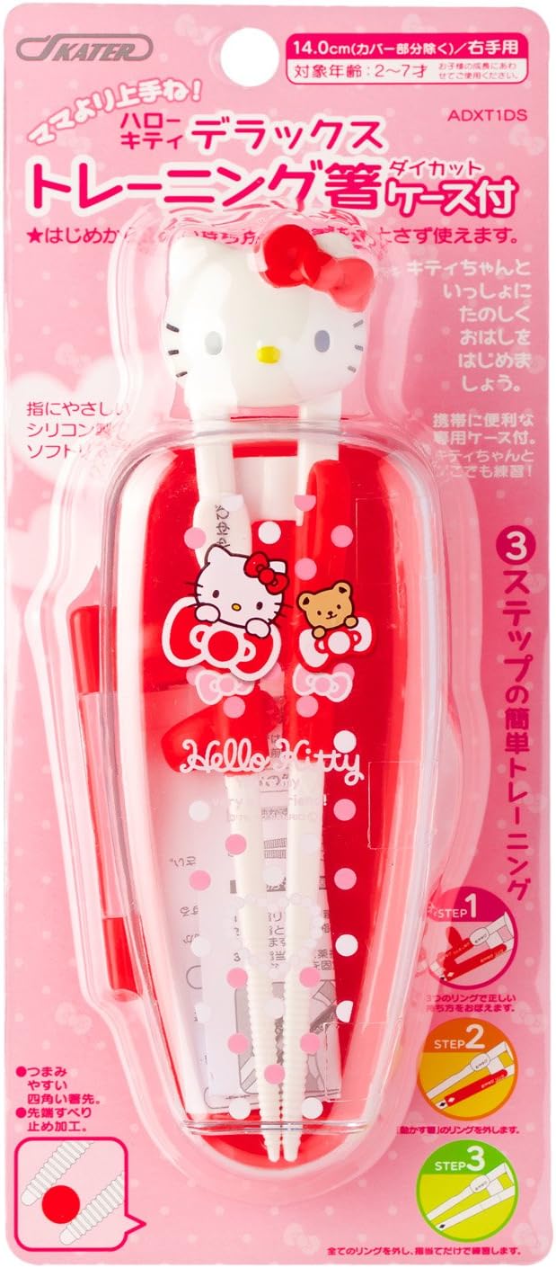 Hello Kitty bear and ribbon with training chopsticks 14cm case