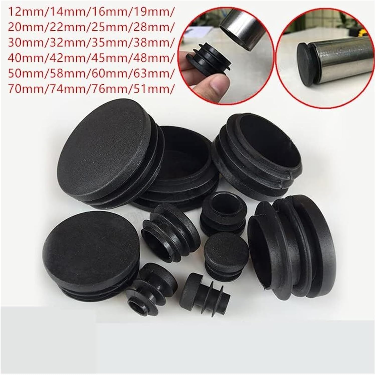 Sealing Hole Plug,Rubber Hole Plug, 8pcs/Set Black Round Plastic Blanking End Cap Tube Pipe Inserts Plug Bung Insert Stopper for Chair Leg Pipe(76mm)