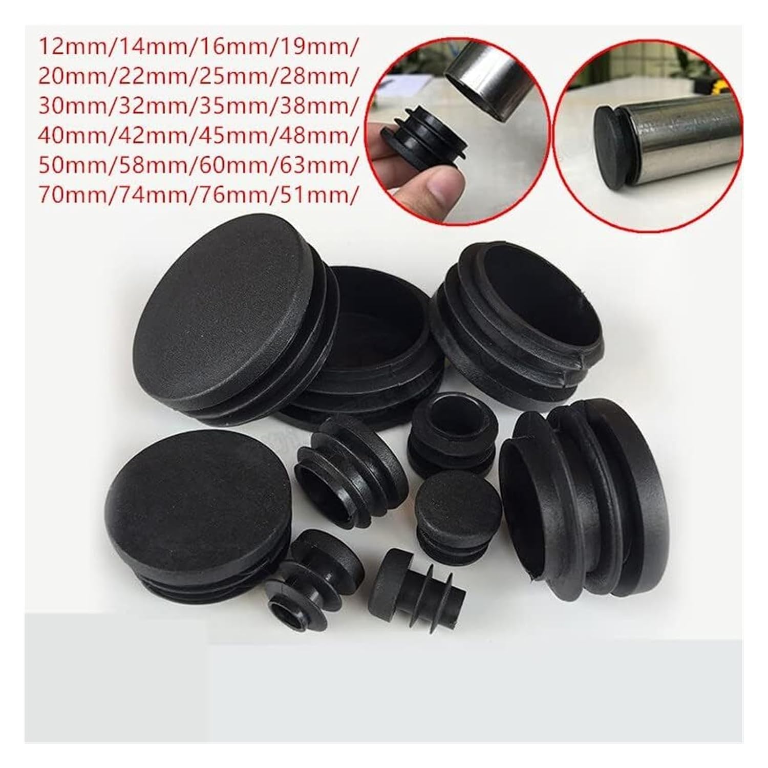 Pipe Plug,Rubber Blanking Plug, 8pcs/Set Black Round Plastic Blanking End Cap Tube Pipe Inserts Plug Bung Insert Stopper for Chair Leg Pipe(14mm)