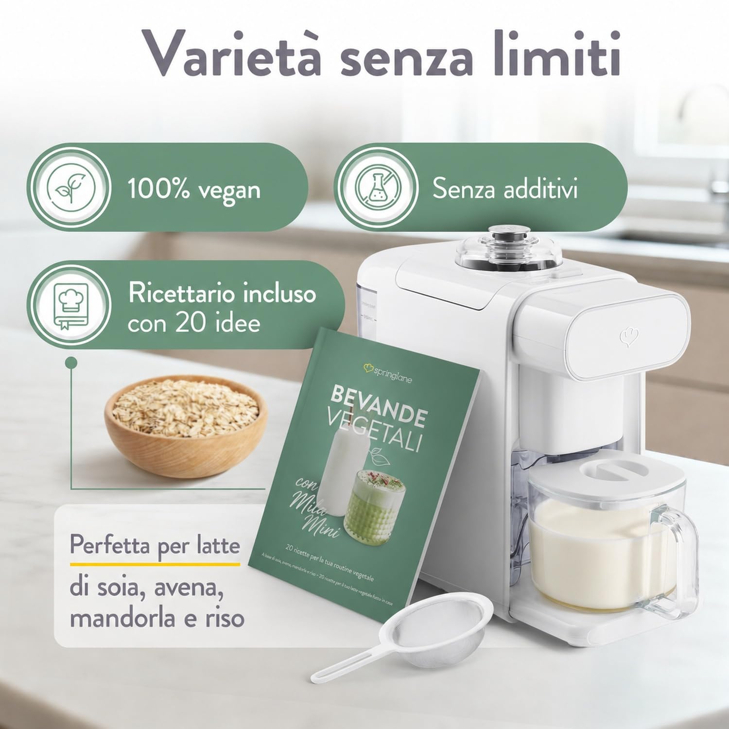 SPRINGLANE Produttore di latte di mandorle Produttore di latte di soia Mila (0.6 L)