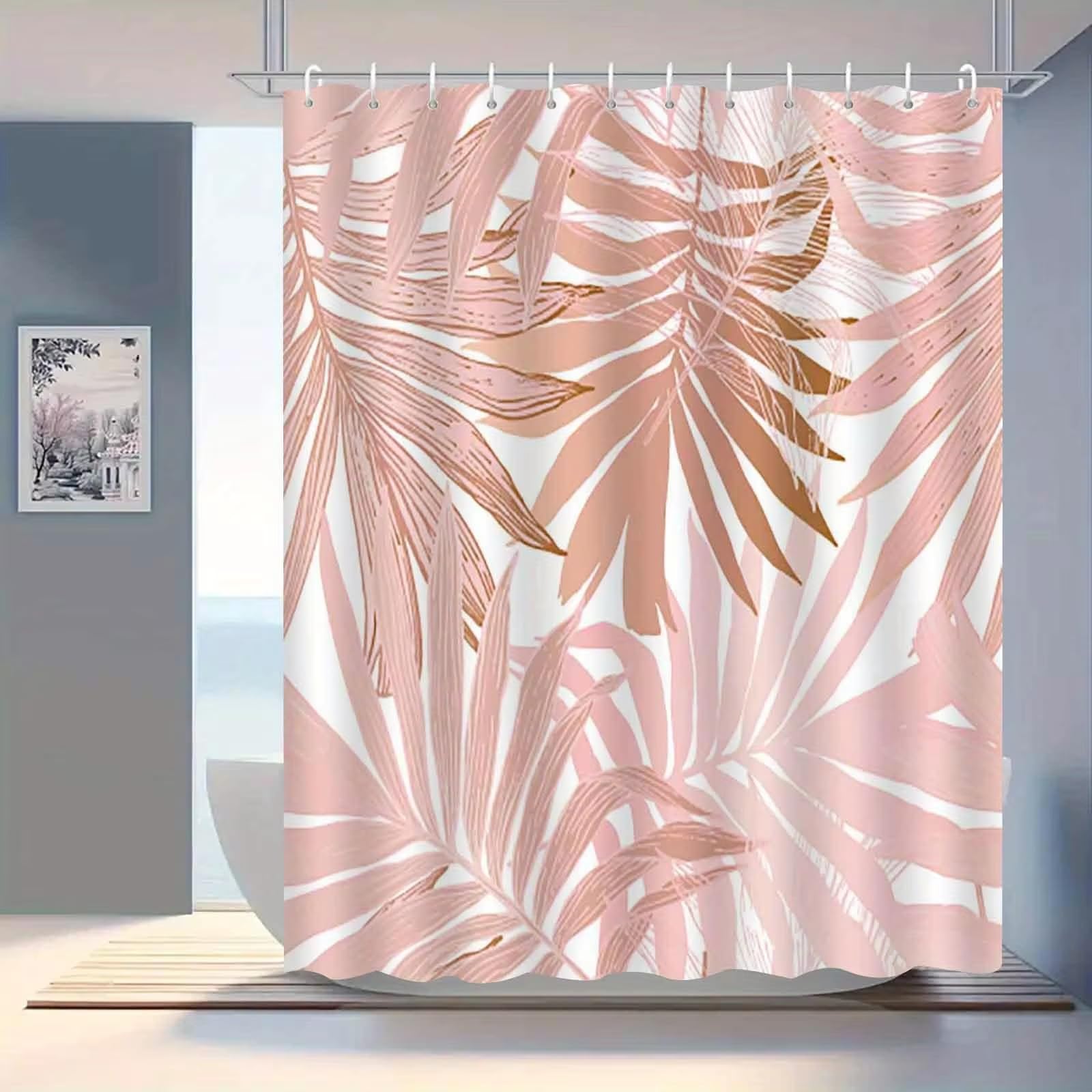 Rideau de douche moderne en polyester imperméable à motif feuilles vertes 120x230cm