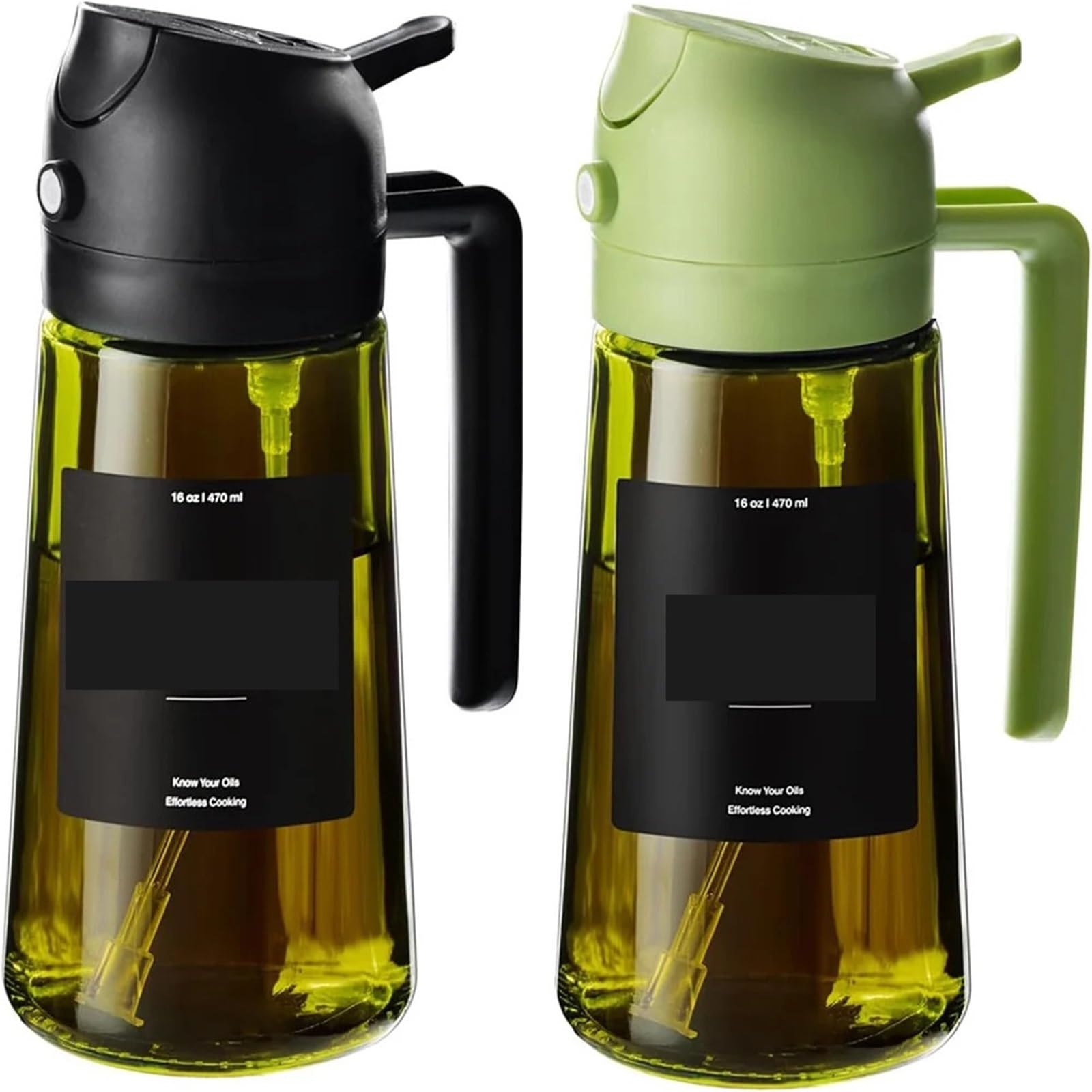 POAHNCU Oil Spray Bottle, 470ml 2-in-1 Oil Sprayer Dispenser For Cooking, Thick Glass Spray Bottle,for Air Fryer,Salad
