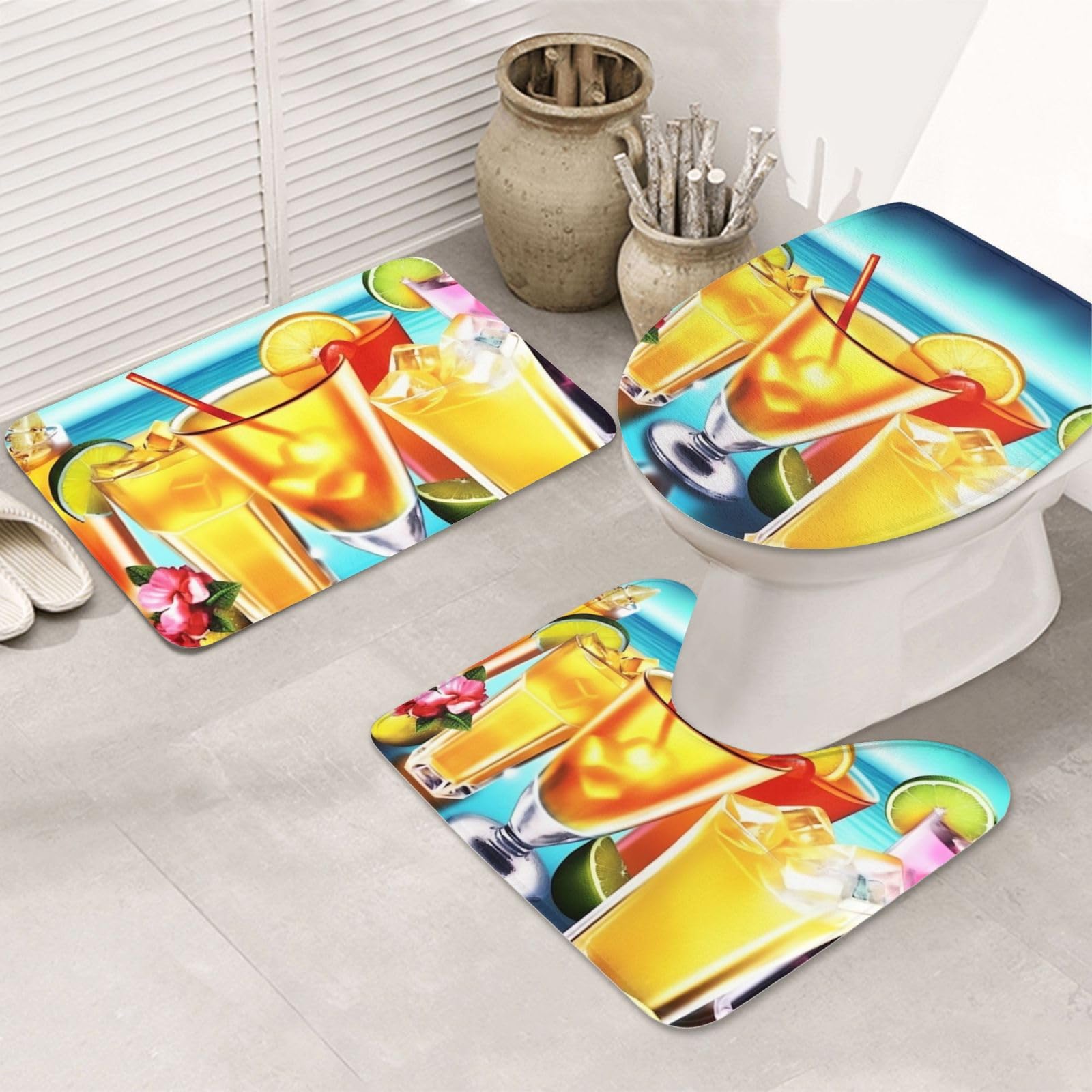 Tapis de salle de bain en U Happy Hour lot 3 pièces absorbantes avec contour WC lavable