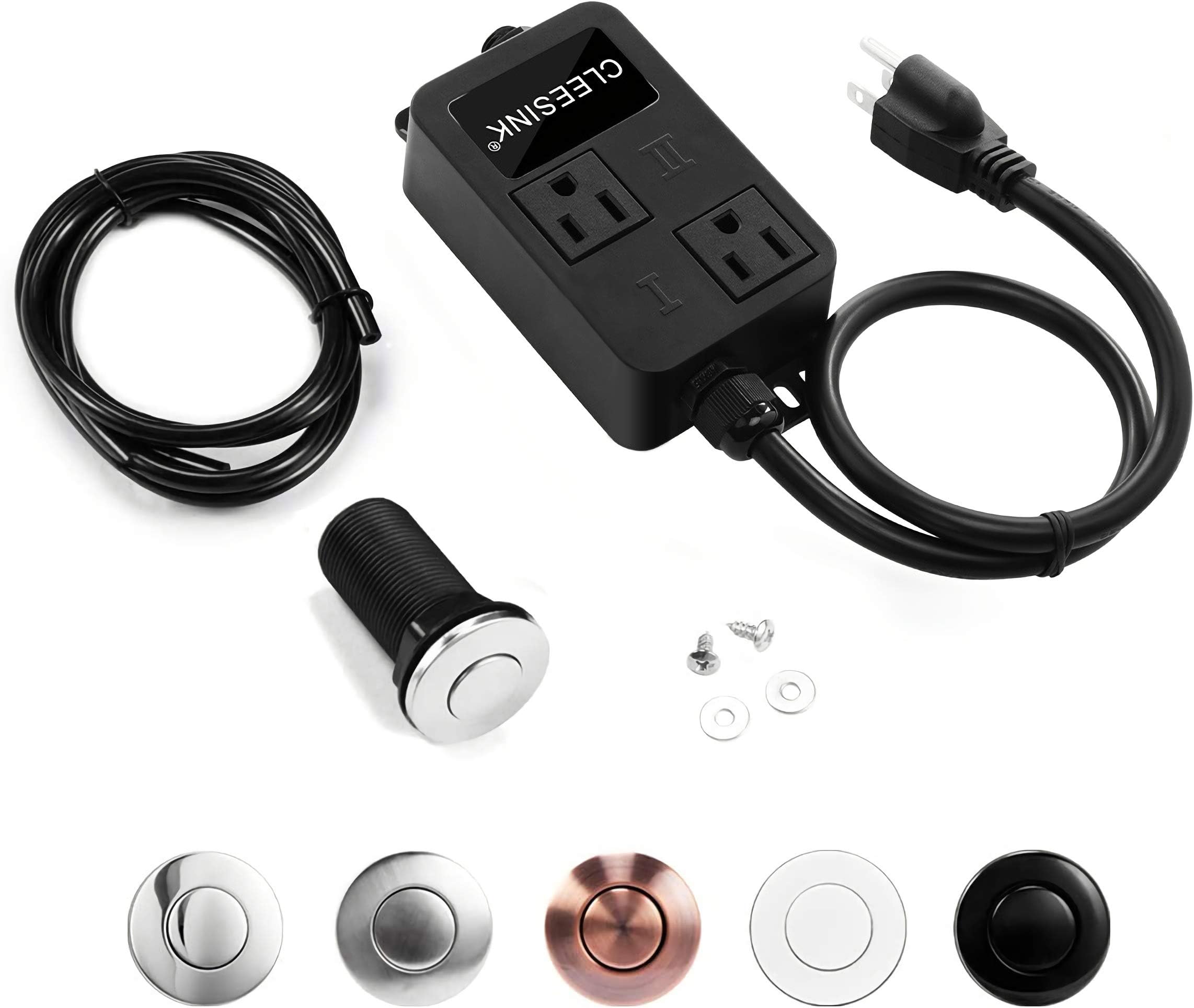 CLEESINK Garbage Disposal Air Switch Kit Dual Outlet Sink Top Waste Disposer On/Off Switches with ABS Power Module Long Stainless Steel Polished Button