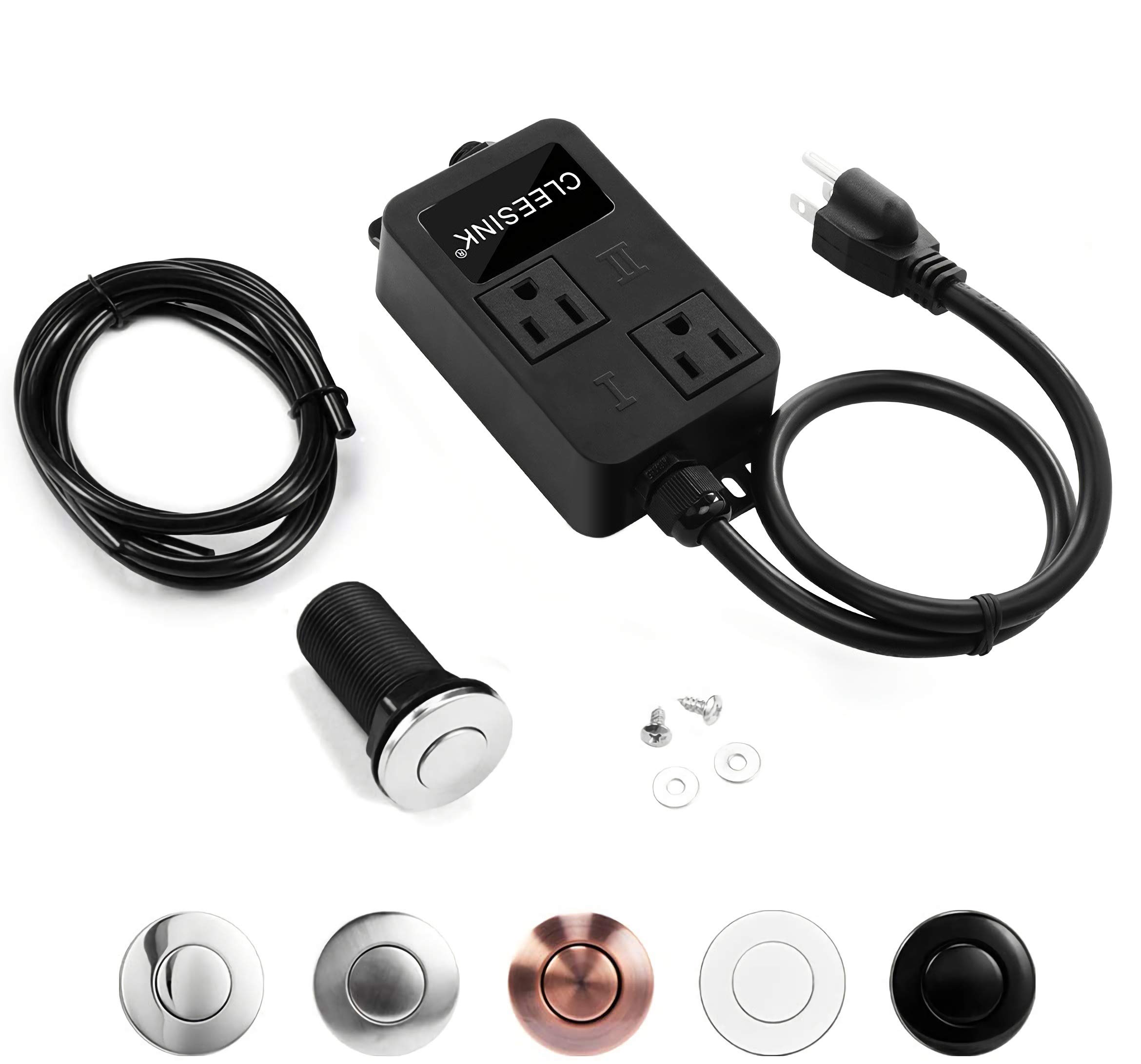 CLEESINK Garbage Disposal Air Switch Kit Dual Outlet Sink Top Waste Disposer On/Off Switches with ABS Power Module Long Stainless Steel Polished Button