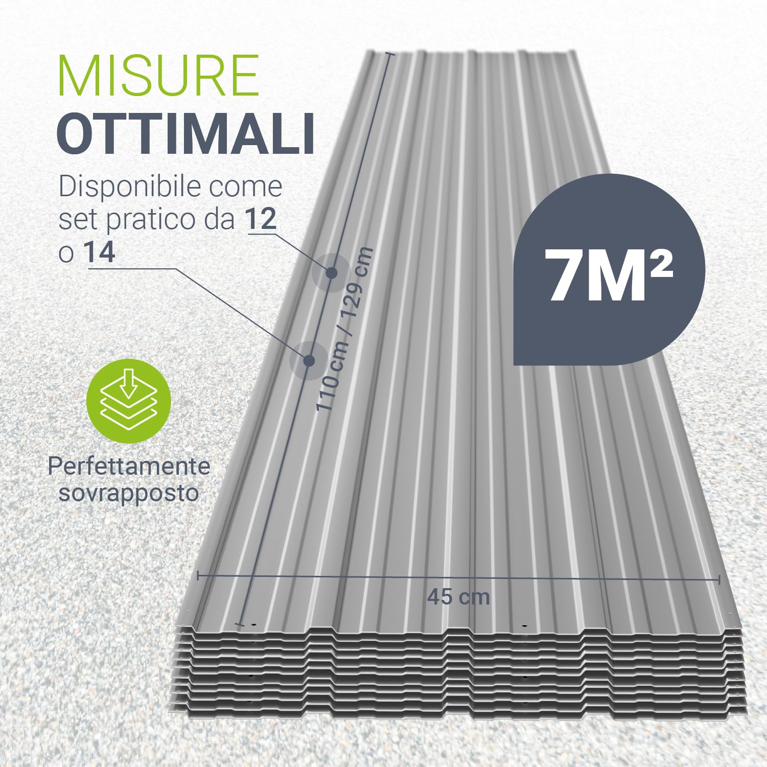 JUSKYS® Lamiera Grecata Antracite - Acciaio Zincato, Protezione UV, Alta Resistenza Meccanica, Fori Preforati, Set da 12, 129x45 cm, 0,23 mm