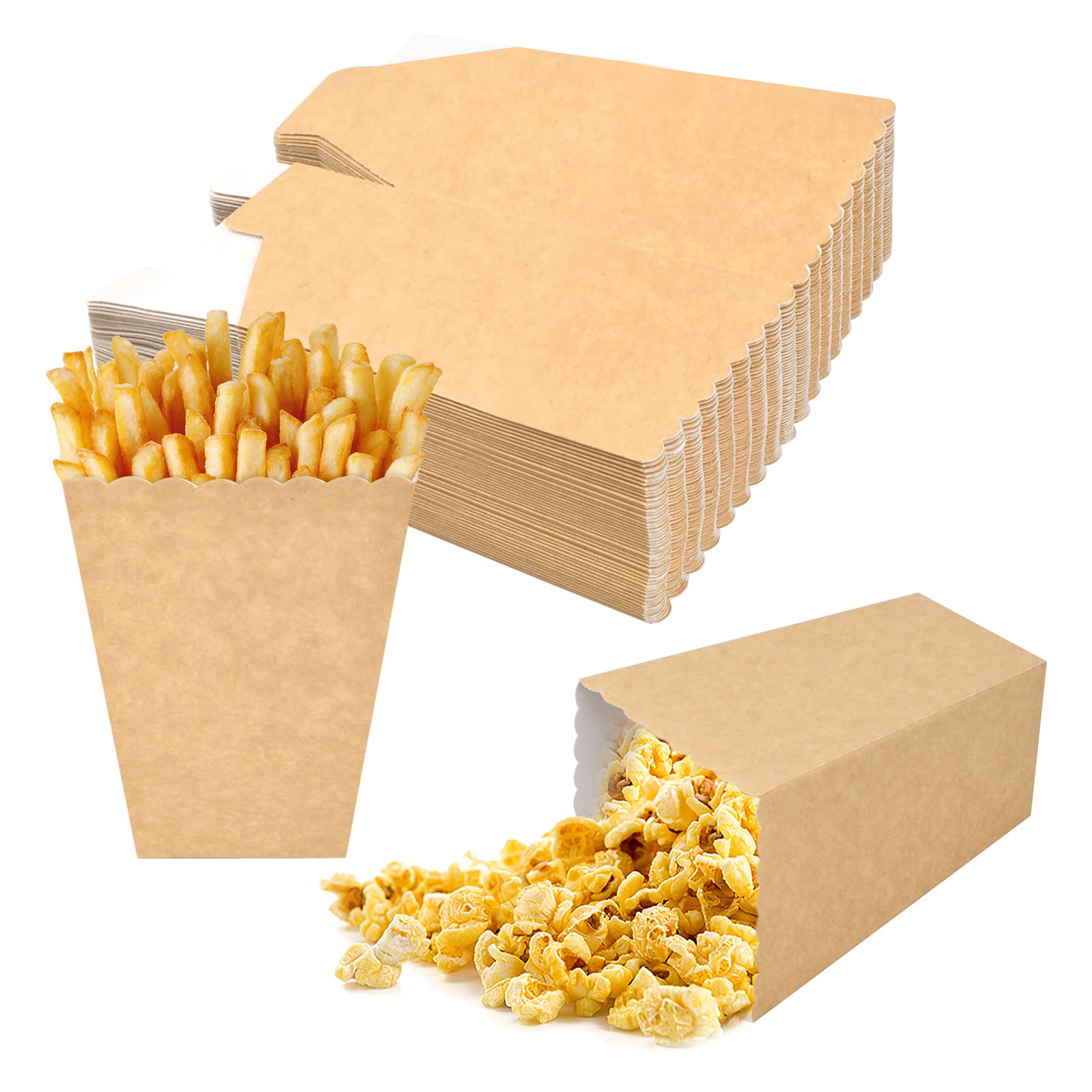50 Pcs Kraft Paper Popcorn Favor Boxes, Reusable Cardboard Candy Containers, 3 Sizes Popcorn Carton Treat Box for Theater Carnival Birthday Wedding Movie Night Party (S)